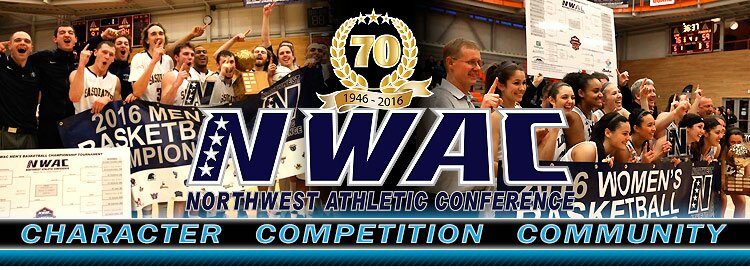 Northwest Athletic Conference NWAC basketball Sports Banner Image. NWAC Slogan: Character, Competition, Community