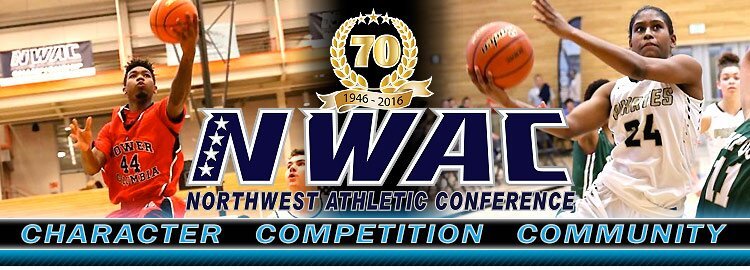 Northwest Athletic Conference NWAC basketball Sports Banner Image. NWAC Slogan: Character, Competition, Community