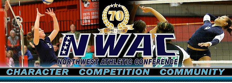 Northwest Athletic Conference NWAC volleyball Sports Banner Image. NWAC Slogan: Character, Competition, Community