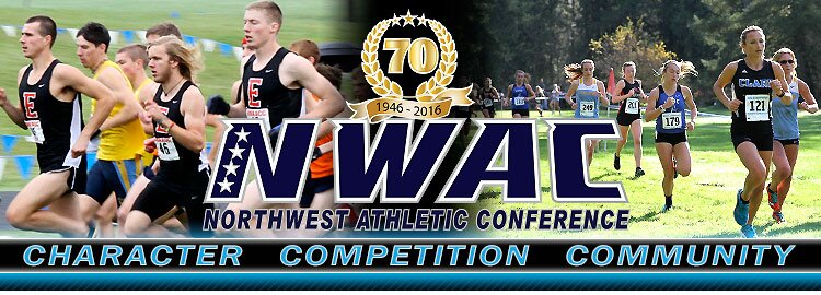Northwest Athletic Conference NWAC xcountry Sports Banner Image. NWAC Slogan: Character, Competition, Community